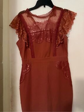 Blair Rust Lace-Trim Sheath Dress